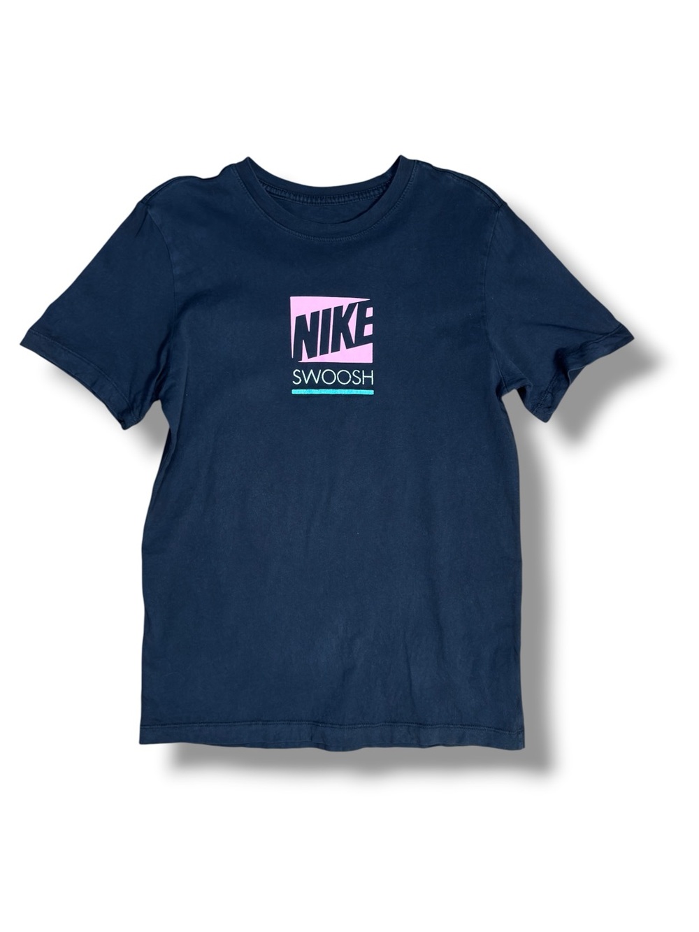 Nike Black Graphic Logo Tee with Pink & Teal Accents